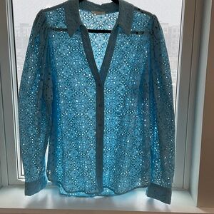 Chic Blue Eyelet Women's Blouse
